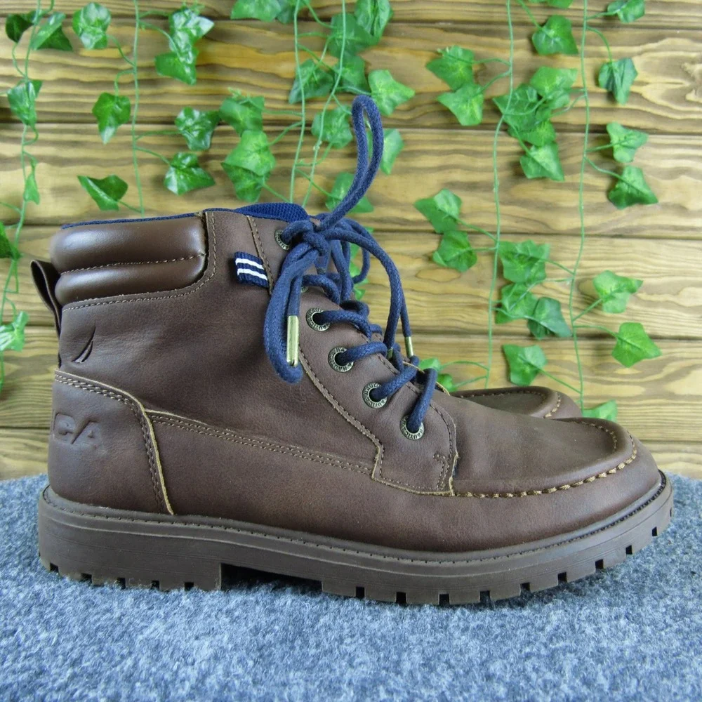 Nautica Zaysan Boys Size 5 Brown Synthetic Lace Up Ankle Boots Casual Outdoor‎